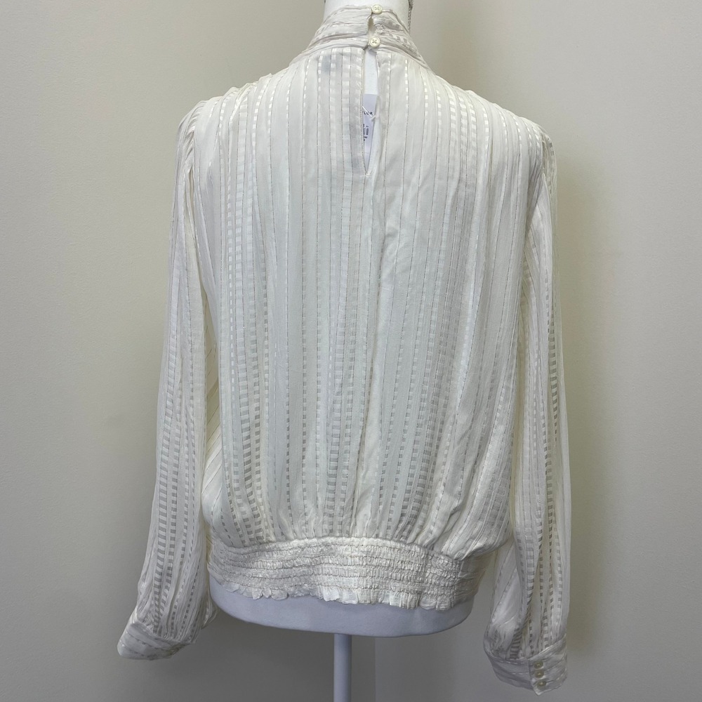 NEW Ann Taylor White Gold Metallic Stripe Mock Neck Blouse Large Bohemian - Picture 6 of 16